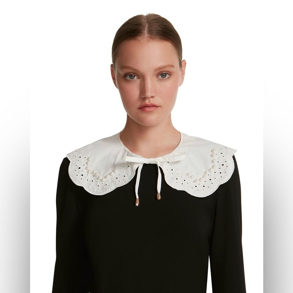 Steve Madden Imitation-Pearl-Trim Eyelet Cotton Collar White OSFM NWT